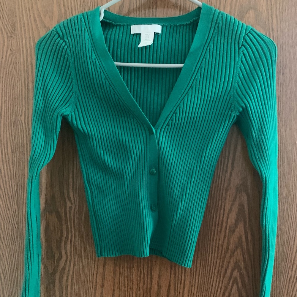 Green Rib Knit Cardigan